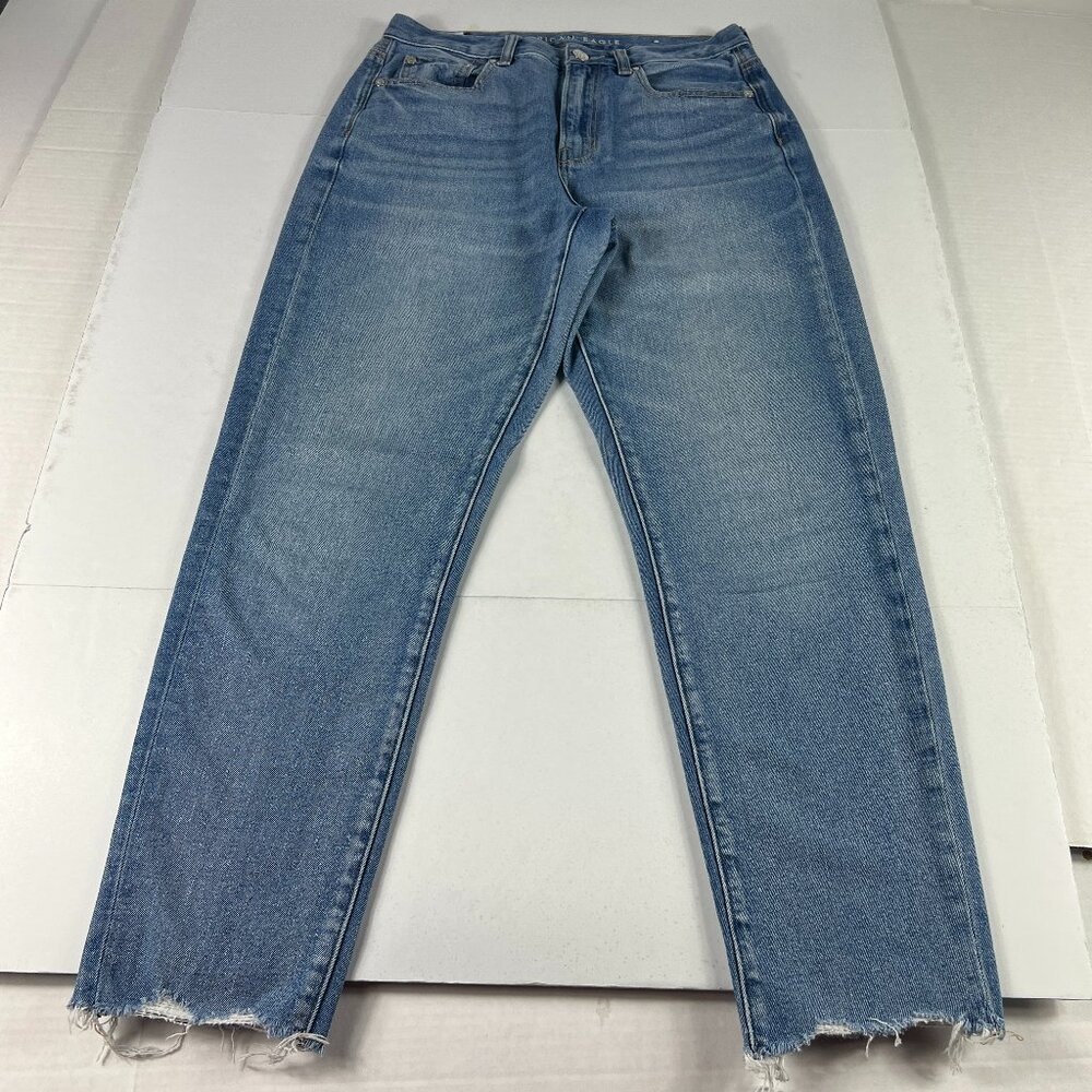 American Eagle Jeans Women's 28x26 Mom Jean High Rise Blue Raw Hem Denim Tag 6 R